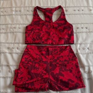 Zella Red and Maroon Floral Top and 7/8 Leggings Set Medium